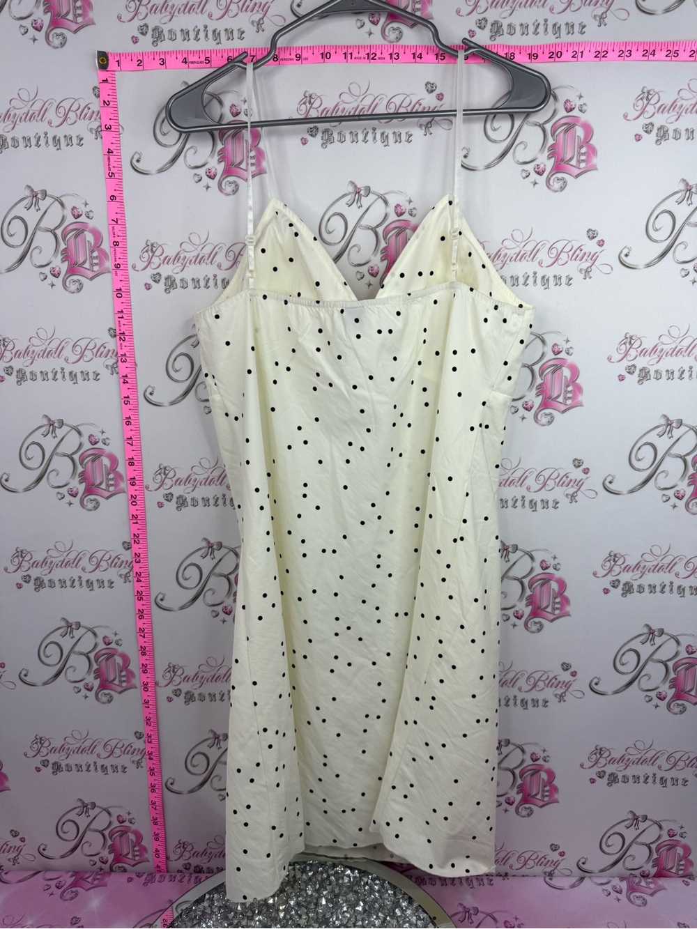 Simons ICONE dress dotted Cream Slip Dress with Black Polka Dots - Picture 7 of 11